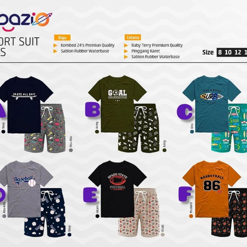 spazio sport suit setelan anak laki-laki lengan pendek celana pendek