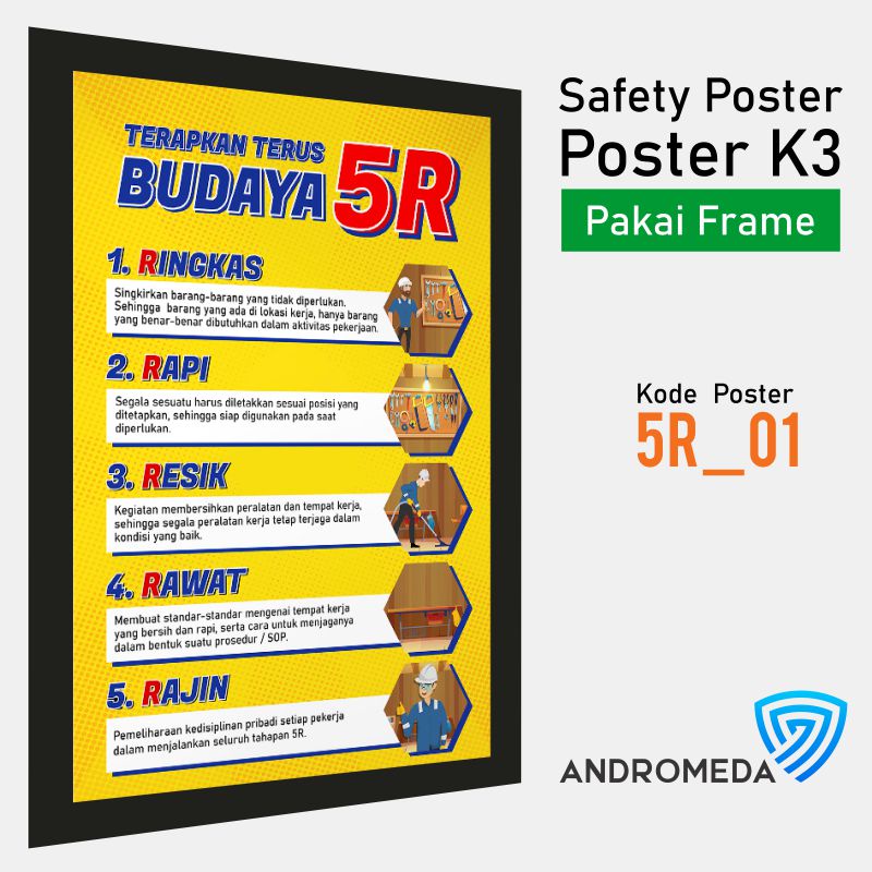 Jual Safety Poster K3 : Terapkan Terus Budaya 5R + Frame | Shopee Indonesia