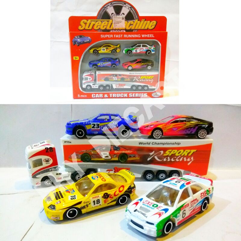 Miniatur Mobil Street Machine 4pcs Dan Diecast Truck Box Word Championship Sport Racing Pro Engine