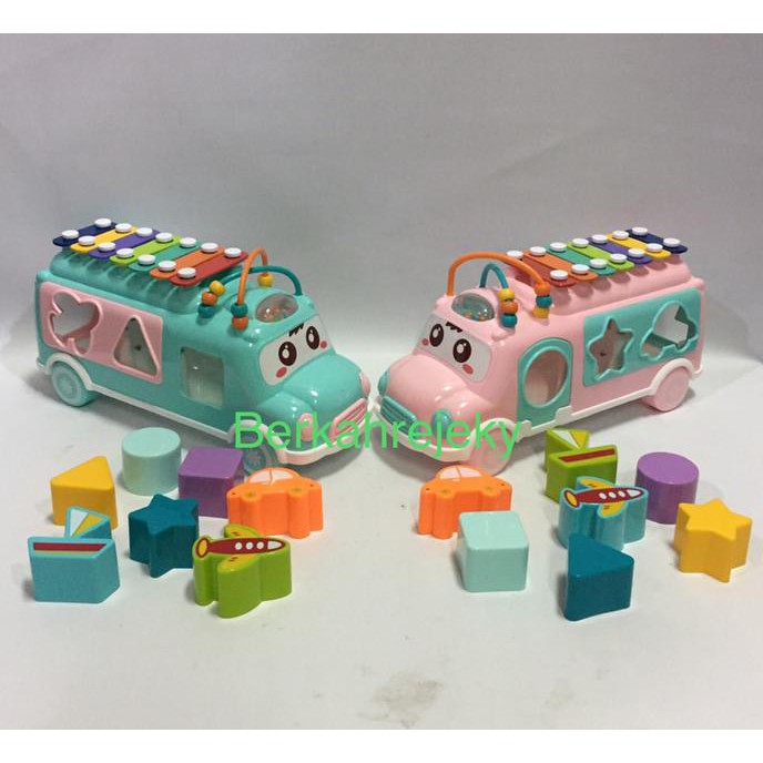 Mainan Shape Sorting Bus And Xylophone Happy Bus - Termurah !