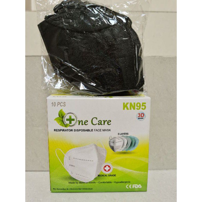 Masker KN 95 one Care earloop hitam isi 10 PC murah 5lapis, 5layer, 5ply