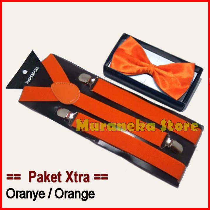 Paket Suspender Dasi Kupu Bowtie Bretel Tali Jojon XTRA ORANYE Dewasa Polos Pria Anak Remaja ORANGE