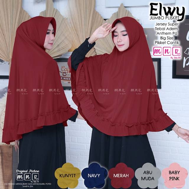 ELWY ORIGINAL RAQUMI HIJAB | RAQUMI BANJARBARU | Khimar Plisket | Khimar Jersey Syari|Jilbab maroon