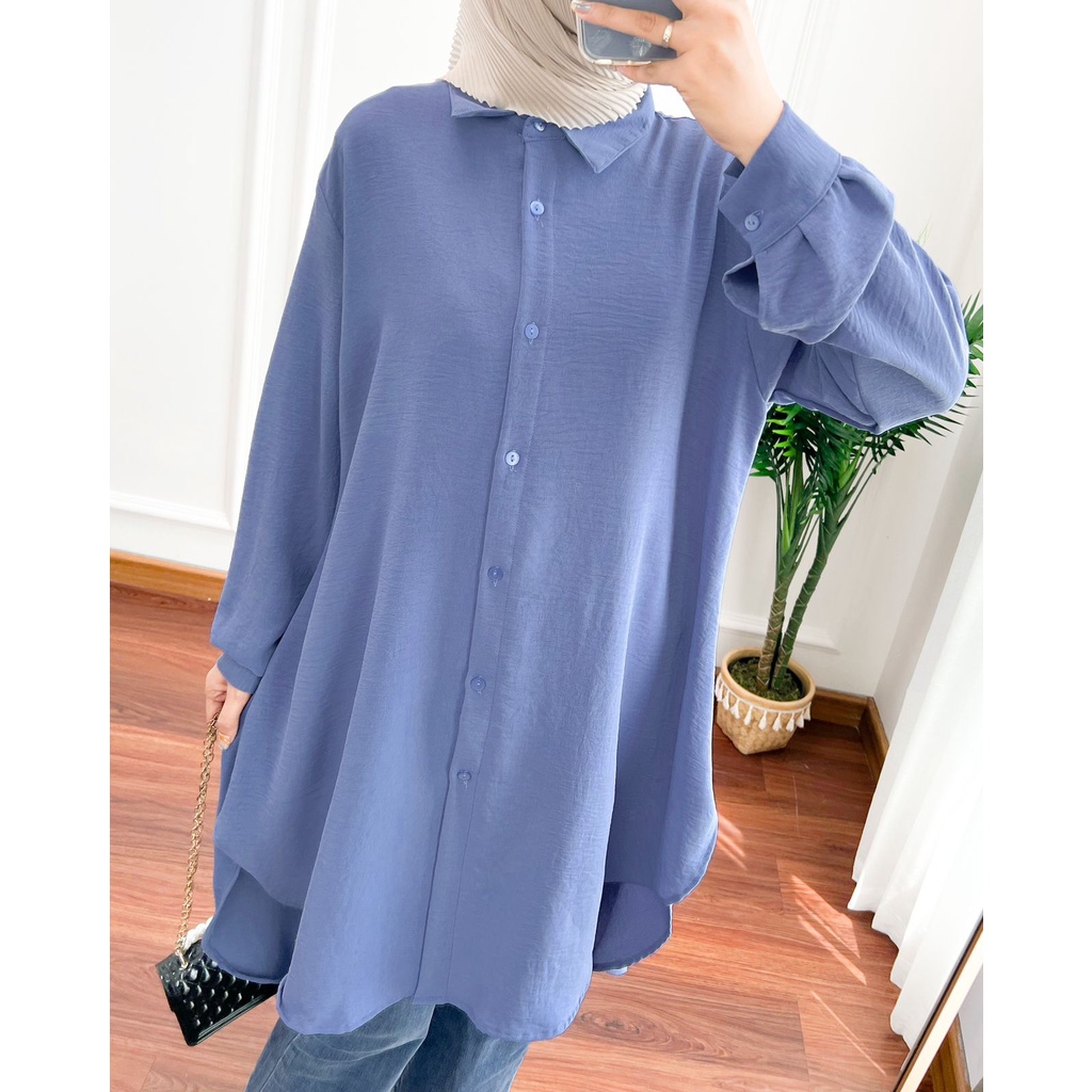 Ivana Tunik Jumbo LD 116 / Kemeja Atasan Wanita OVERSIZE Lengan Panjang Bahan Cotton Crinkle