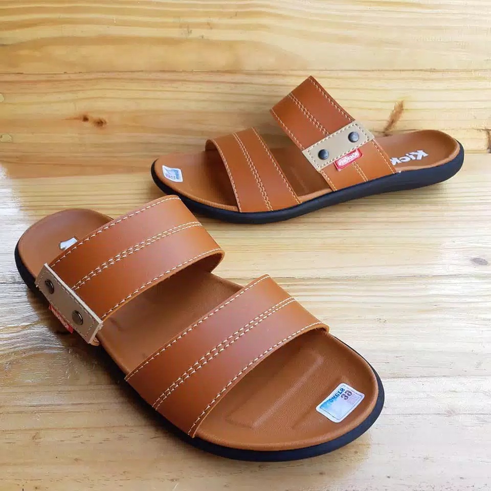 Sandal Slide Pria Casual Kickers Terbaru | Sandal Kulit Sintetis | Sandal Trendy