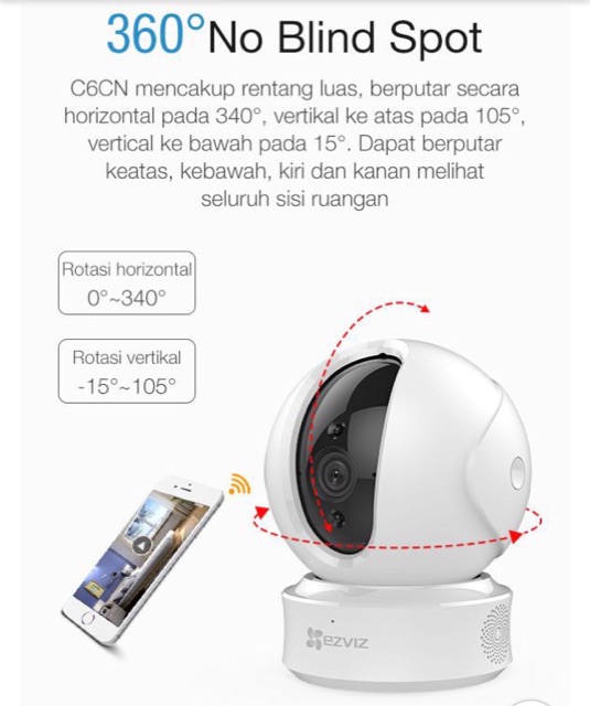 EZVIZ C6C Smart WiFi CCTV IP Camera 1080p DOME 340 Plus Degrees (ORIGINAL &amp; RESMI)