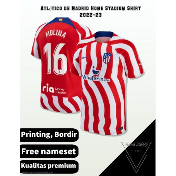 Jersey Atletico Madrid Home Stadium 2022 2023 Printing Bordir Free Nameset
