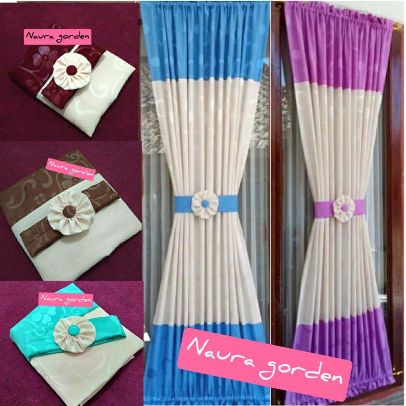 Gorden Minimalis Model kupu2 Kombinasi warna Merah hijau Kuning Korden Kaca jendela Rumah Ruang tamu