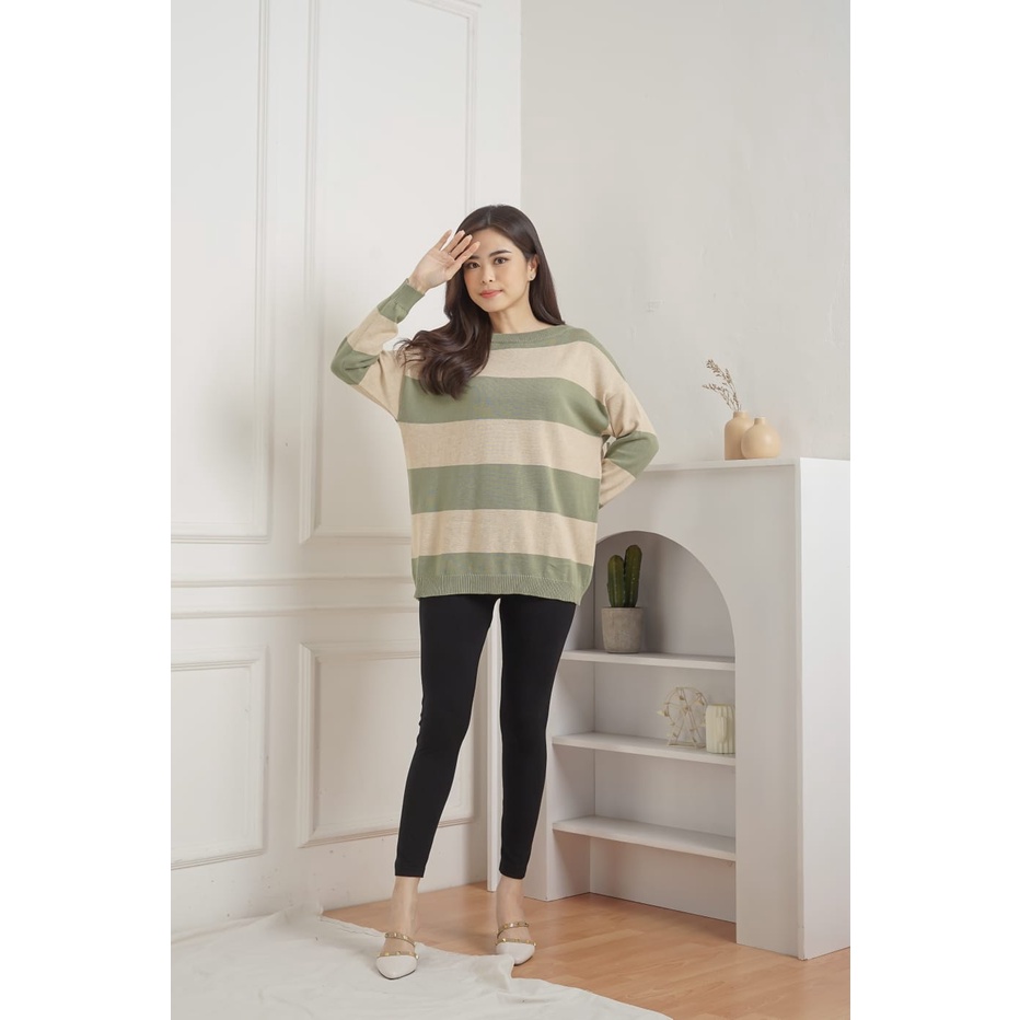 Yujin Stripes Sweater - Top Oversize Bahan Rajut Knit - Atasan Rajut Wanita (313)