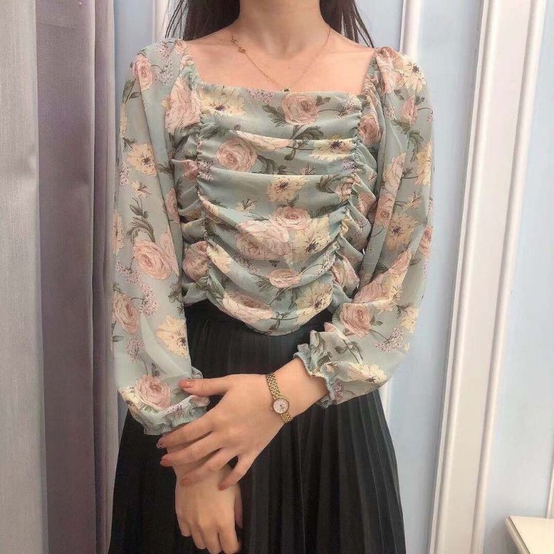 Korea Top motif Flower chiffon 8878