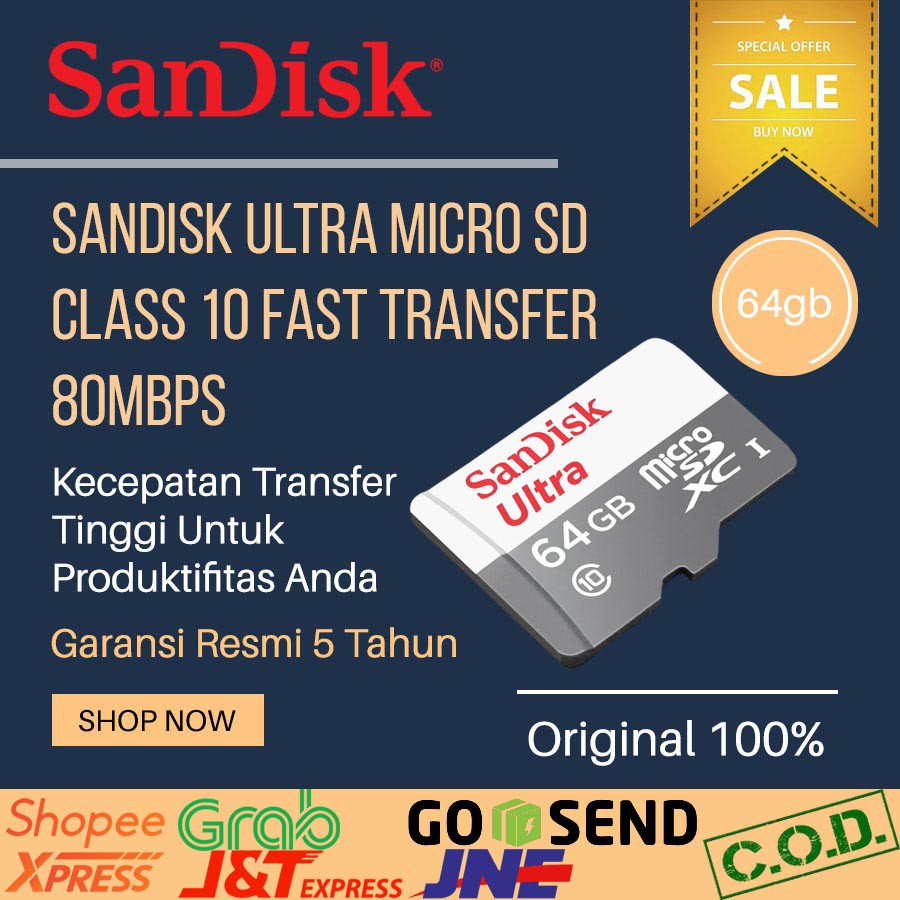 Memory Card 64gb Class 10 Sandisk Ultra | MicroSD 64gb Original | Memori HP | Android 64gb Sandisk
