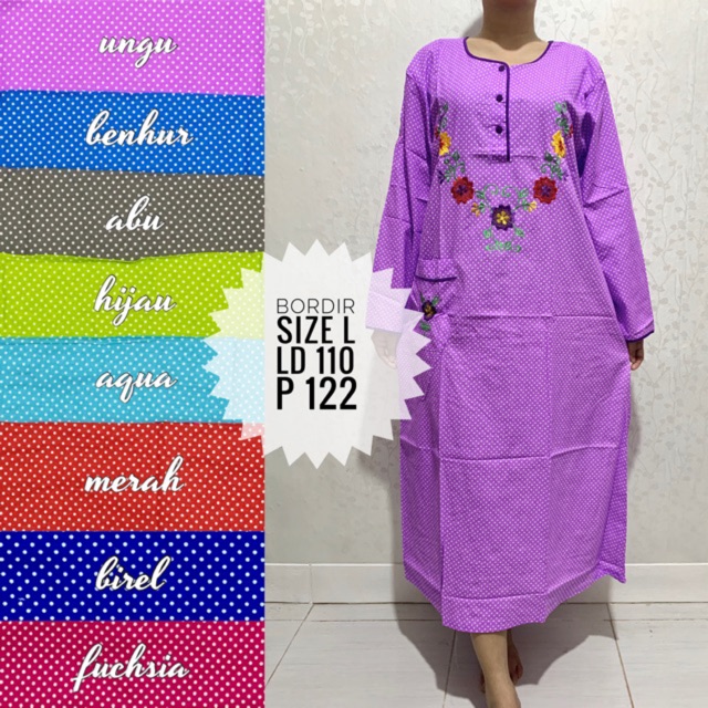 Longdress daster  bordir lengan panjang size L katun lokal 
