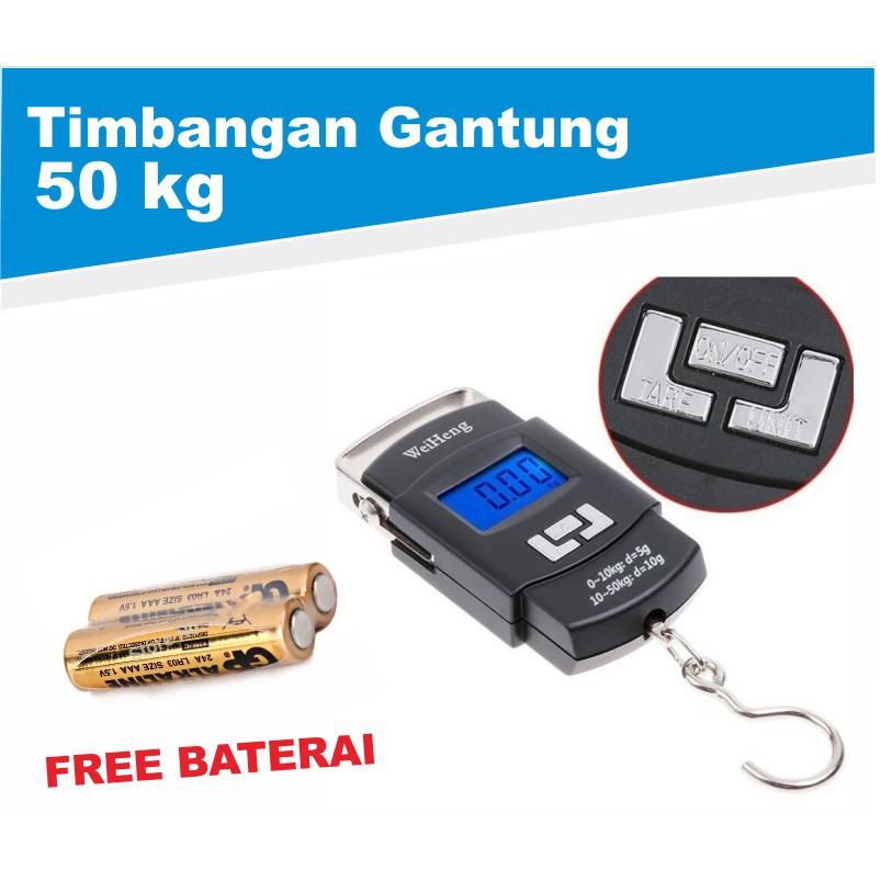 ZILLO Timbangan Gantung Portable Weiheng WH-A08 Timbangan LED Digital Kapasitas 50 Kilogram