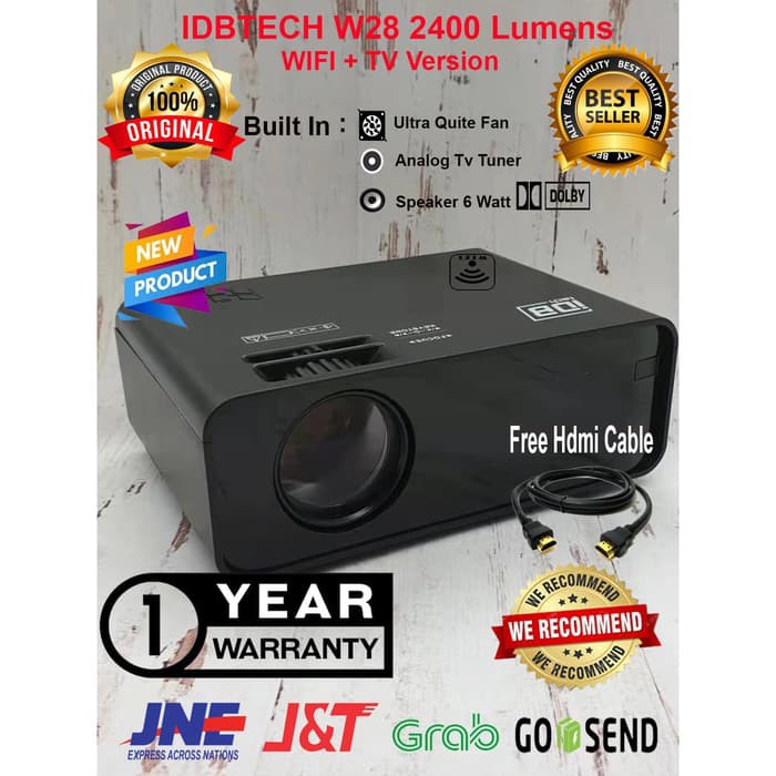 Murah IDBTECH W28 WIFI + Tv TUNER MINI projector 2400 Lumens , w24 W12 ba50 Terbaik