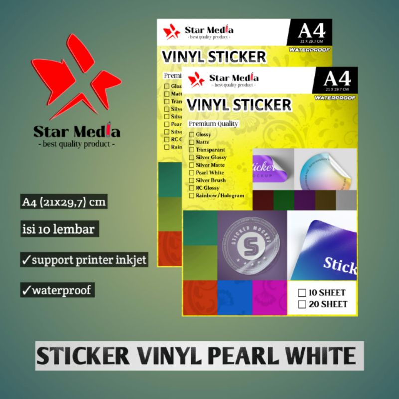 

Kertas sticker vinyl pearl white A4 isi 10 lembar waterproof/stiker vinil warna putih mutiara tahan air