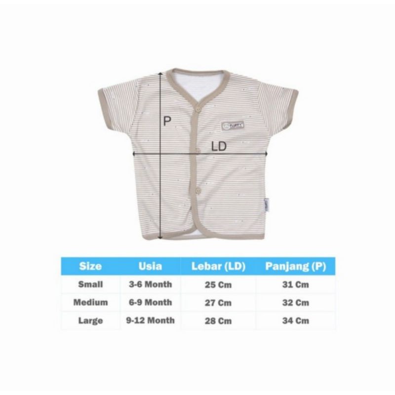 Baju bayi pendek Fluffy isi 3 pcs 3 - 12 bulan - L 9- 12 bulan