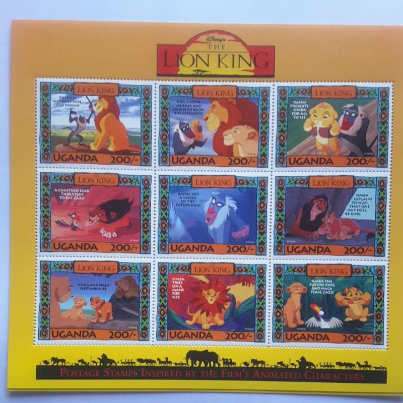 

Perangko Disney Uganda lion king animated film sheet 9 prangko