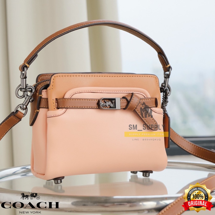 COACH HANDBAG TATE CARRYALL LEATHER IN COLORBLOCK PINK MULTI