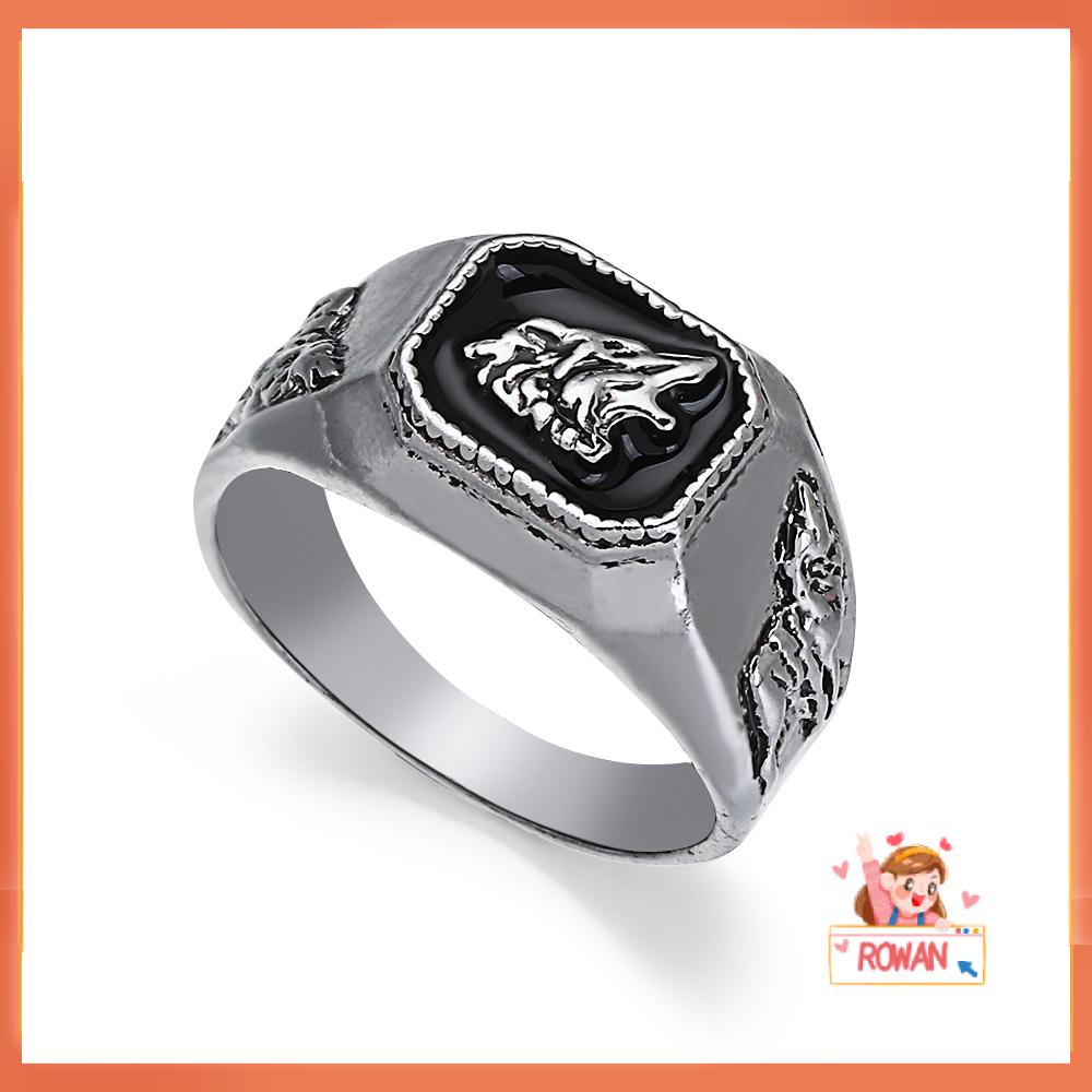 R-flower Cincin Gaya Punk Motif Ukiran Bunga Bahan Alloy Untuk Perhiasan Pria