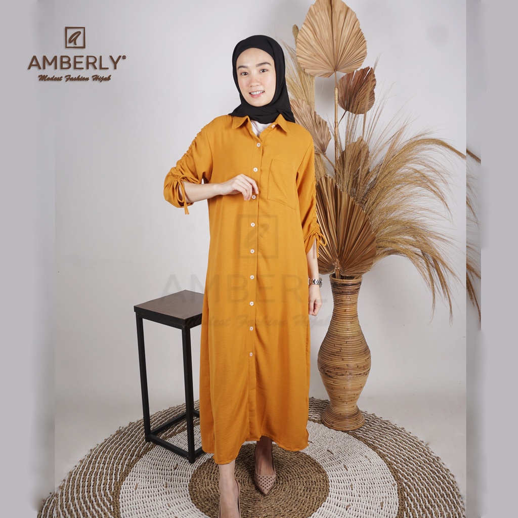 Dress Kemeja Amberly / Outer Kemeja / Dress lengan panjang Bahan Crincle Airflow