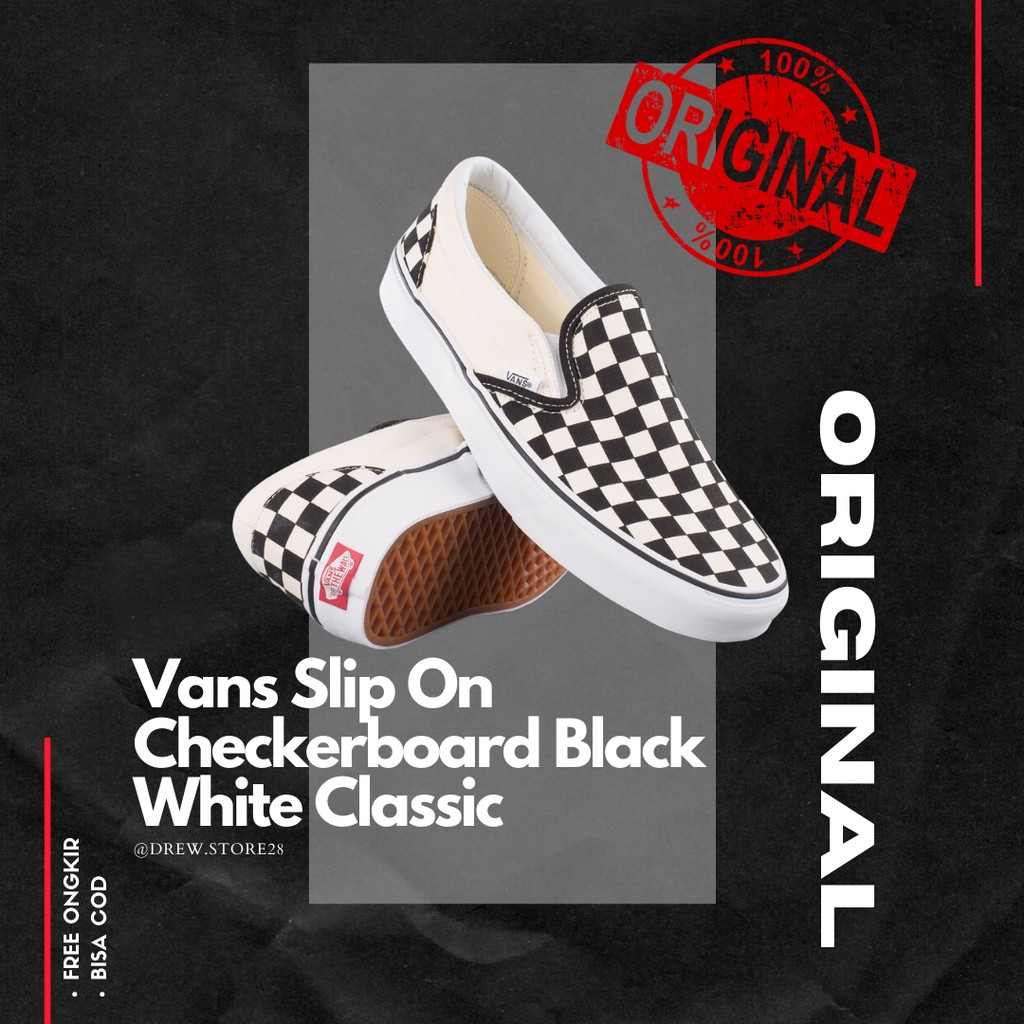 Vans Slip On Checkerboard Black White Original Sepatu Vans Slip On Catur Tanpa Tali Original 100%