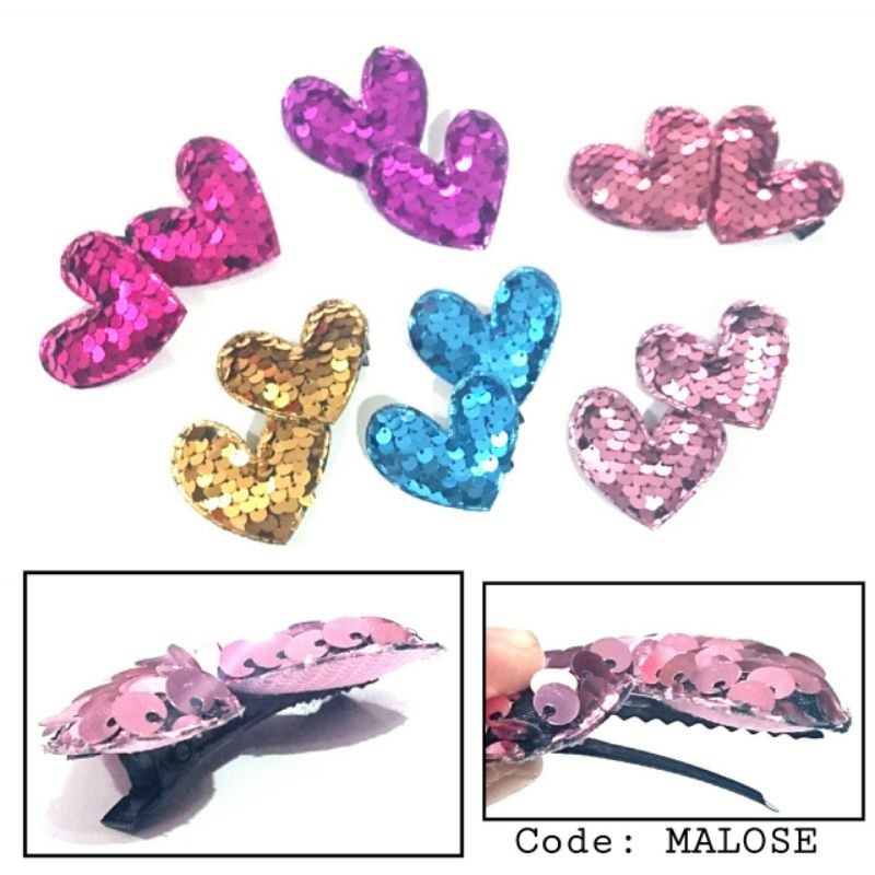 jepit rambut set 2 hairclip sequin glitter isi 2 malose jepit rambut anak usap mahkota love kilat