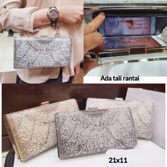 tas pesta kristal swarovski crystal clutch bag import kulit buaya mengkilau shinning glamour mewah