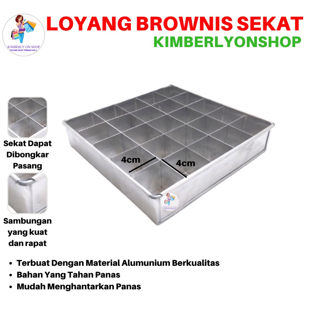 Kimberlyonshop Loyang Kue Kotak Brownies Sekat Aluminium Cetakan Bolu