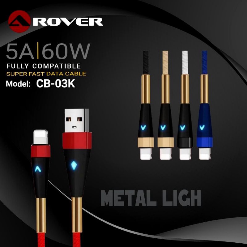 【AROVER】[GROSIR/COD] Kabel Data Led METAL NYLON Cb03K Original / Micro Usb / Type C - GARANSI