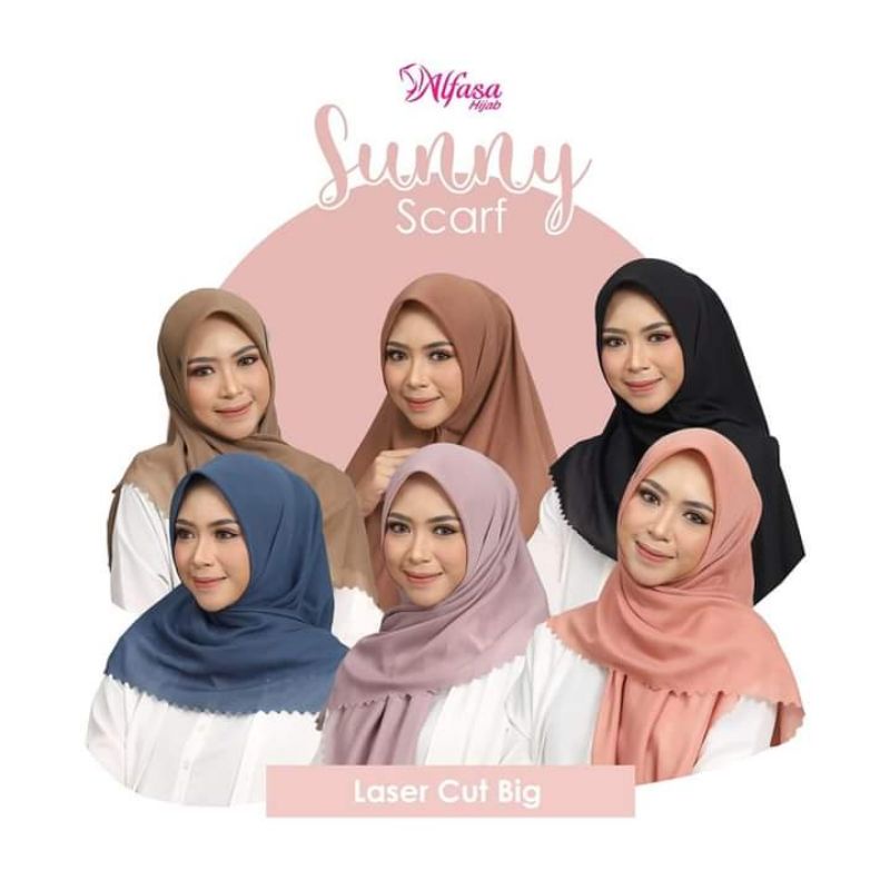 Sunny Scarf AF 256 Alfasa | Segi Empat Voal Laser Cut Big Jilbab Tegak Mudah dibentuk Ori Alfasa