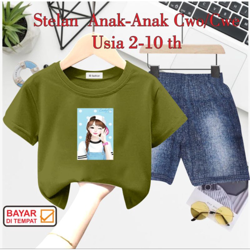 ((IB))SETELAN ANAK PEREMPUAN SEMI JEANS/CEWEK TOPI DIGITAL SABLON