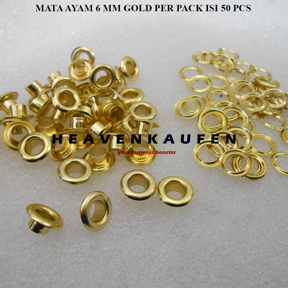 Mata Ayam / Eyelet 6 mm Warna Gold Emas Harga Per Pack isi 50 Pcs