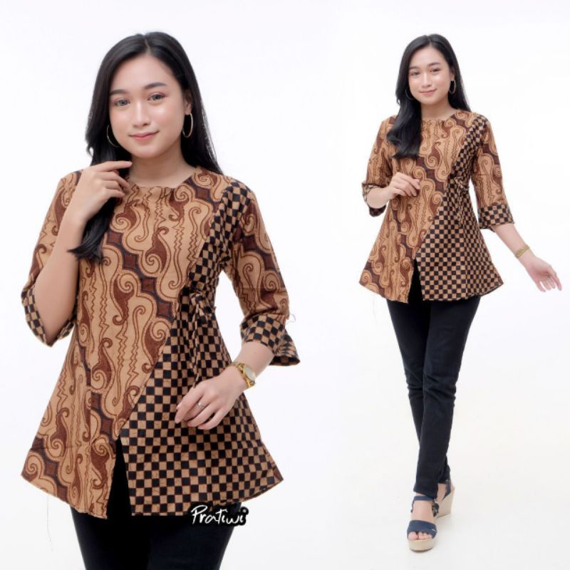 tey-17 Batik wanita ASJ SA HRB026 Kenongo Kemeja Tosca Pendek-Kombinasi seno 2