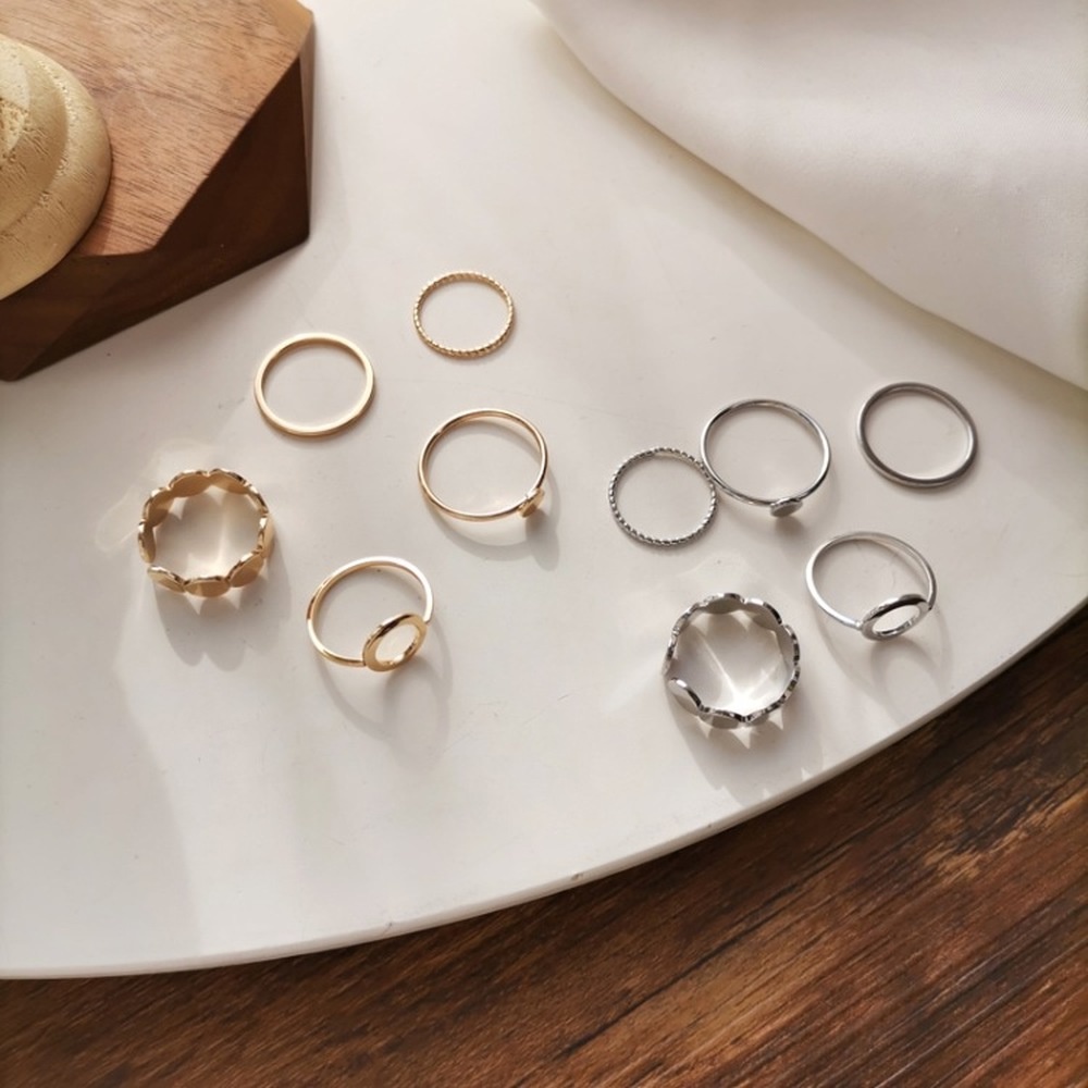 5pcs/set Korean Temperament Ring Female Simple Geometric Disc Index Finger Ring Fashion Ins Wind Ring