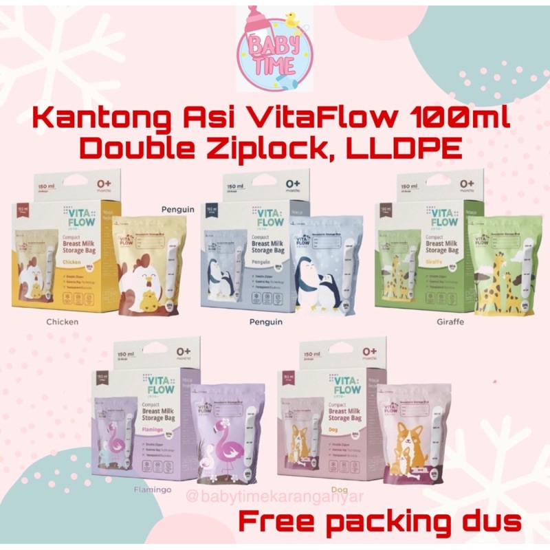 VITAFLOW Kantong ASI 100 ml - Double Zipper Anti Bocor / tempat asi / plastik asi