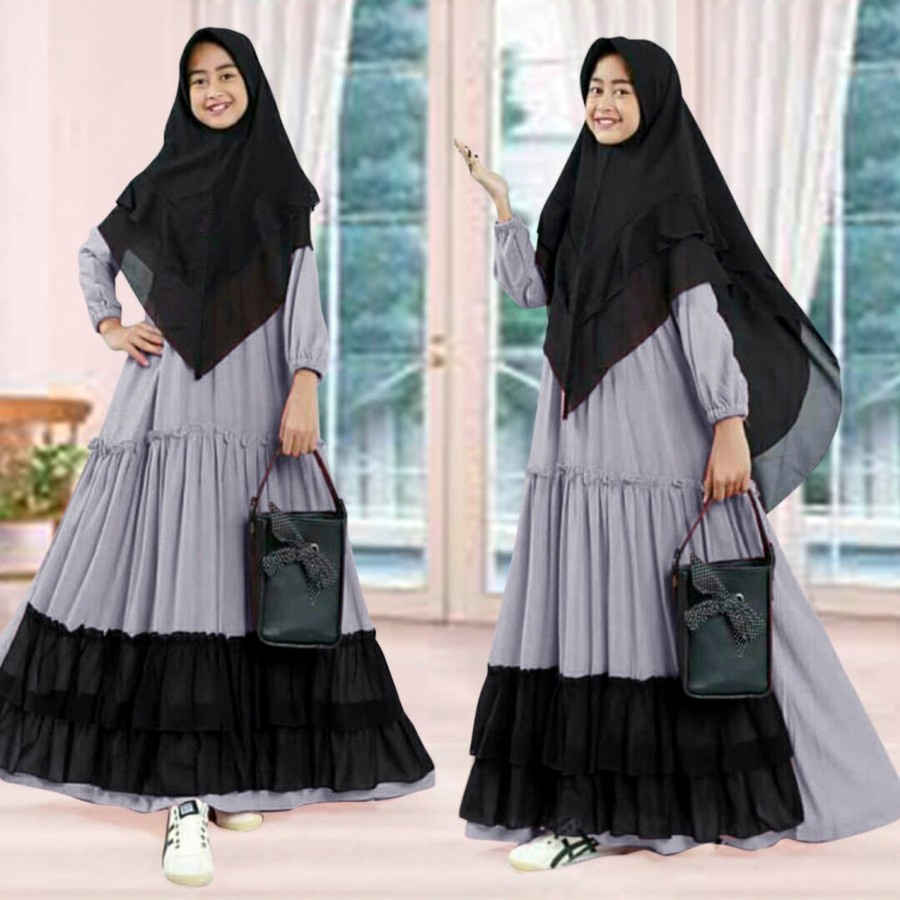 Gamis Anak Remaja Perempuan Cantik Usia 12-14th Dress Gaun Muslim Anggun Kece Fashionable Keren Tren