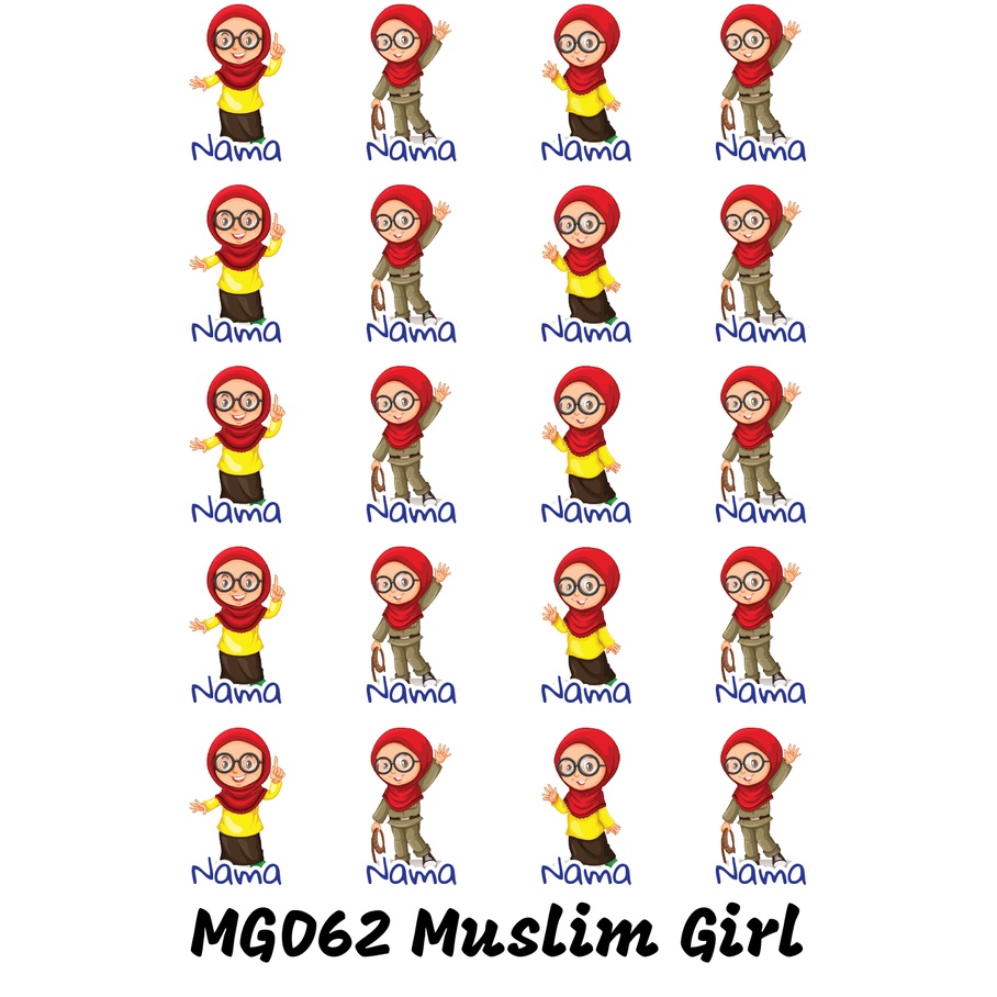 

Sticker Nama Cutting Label Waterproof Tahan Air Muslim Girl 62 (MG062)