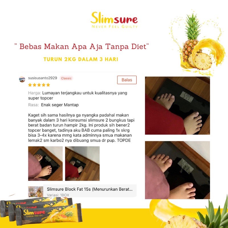 Slimsure Fat Block 1 Box Isi 15 Sachet Minuman Diet Pelangsing Detox Pelancar BAB Slim Sure