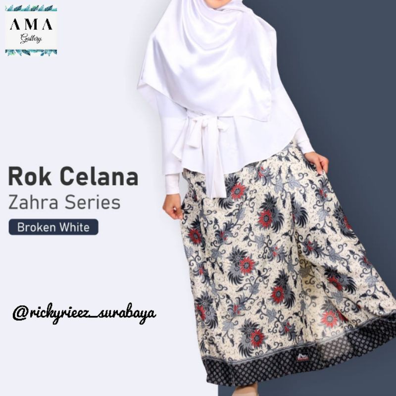 (Bisa COD) RONA Batik Zahra BROKEN WHITE - Rok Celana Muslimah Kulot Katun Pesta Formal Cantik