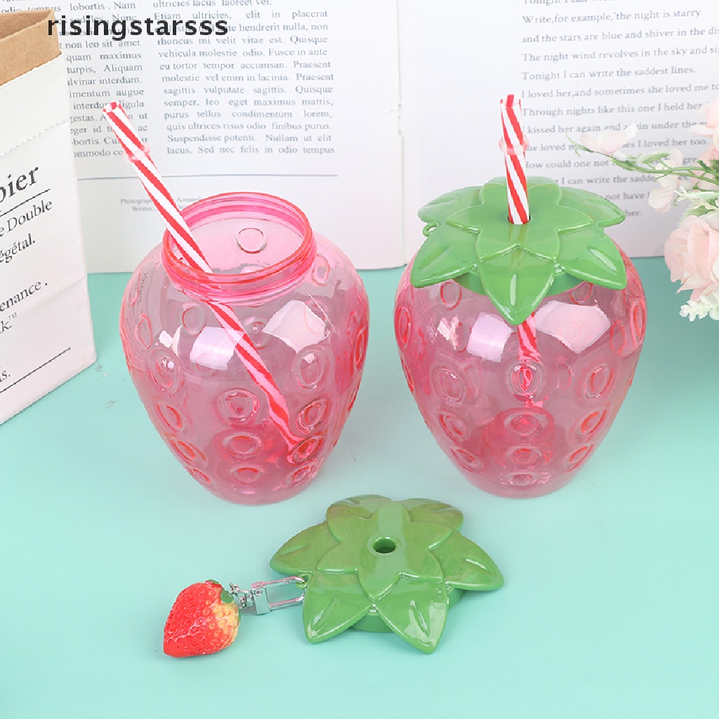 Rsid Span-new Musim Panas Kartun Strawberry Straw Cup Gelas Plastik Gadis Yang Indah Portabel Cangkir Air