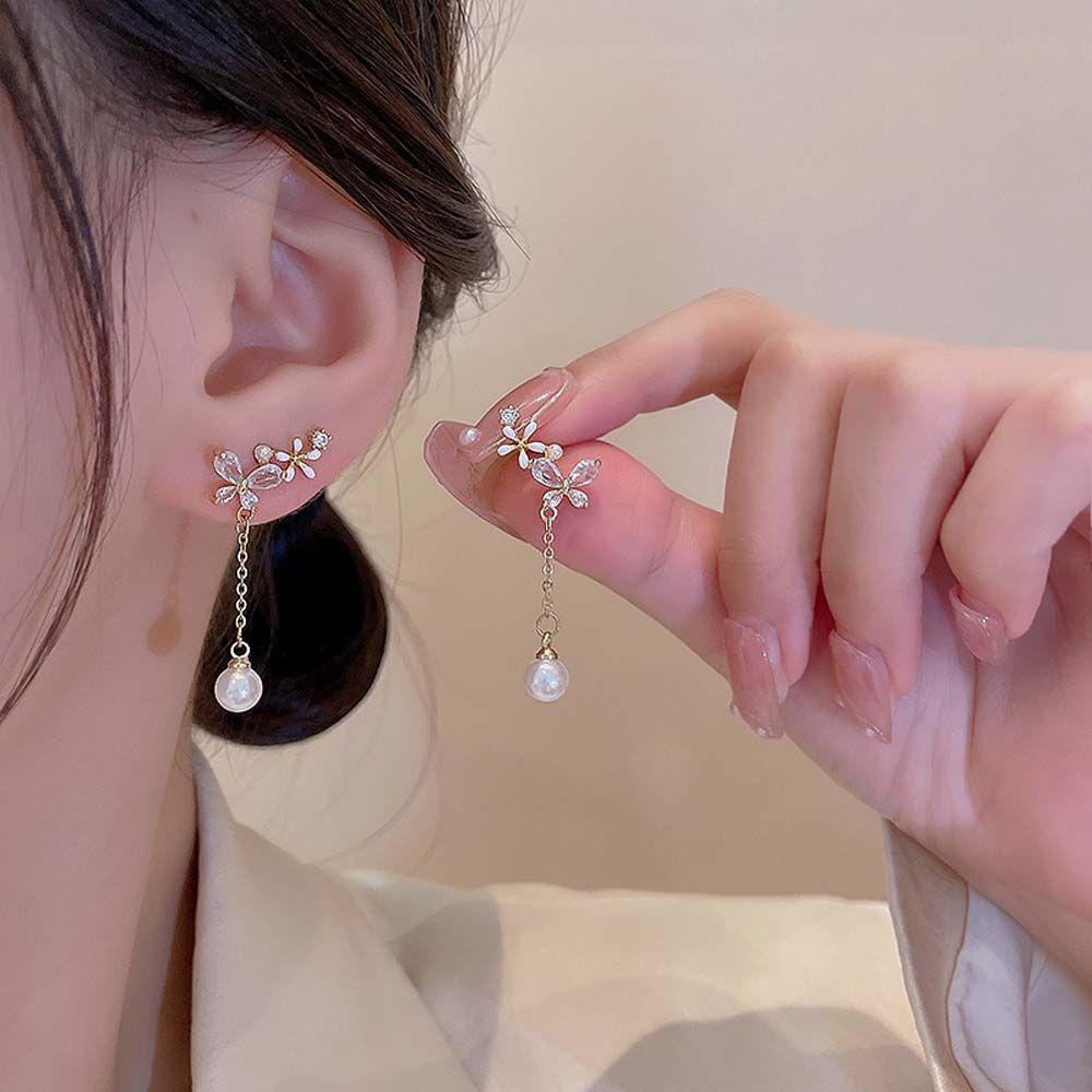 Needway Menjuntai Anting Elegan Fashion Perhiasan Aksesoris Kupu-Kupu Drop Earrings Bunga Ear Hook