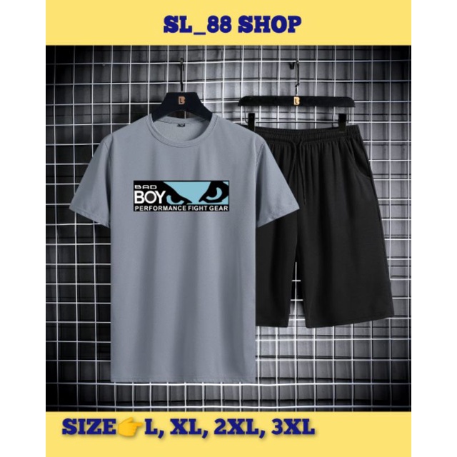 Set Pakaian Pria, Kaos+Celana Pendek Bermotif Blue BadBoy