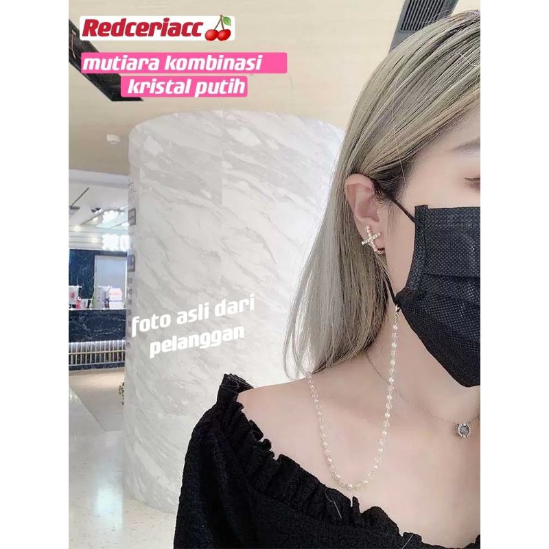 tali masker kalung mutiara kombinasi kristal gantungan masker dan kacamata