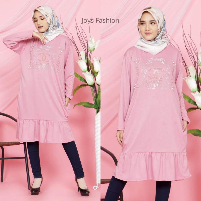 JF Tunik Kaos Wanita Lengan Panjang Dewasa Terbaru Rempel Babyterry Jumbo Muslimah Mote ANELA MOTE REMPEL