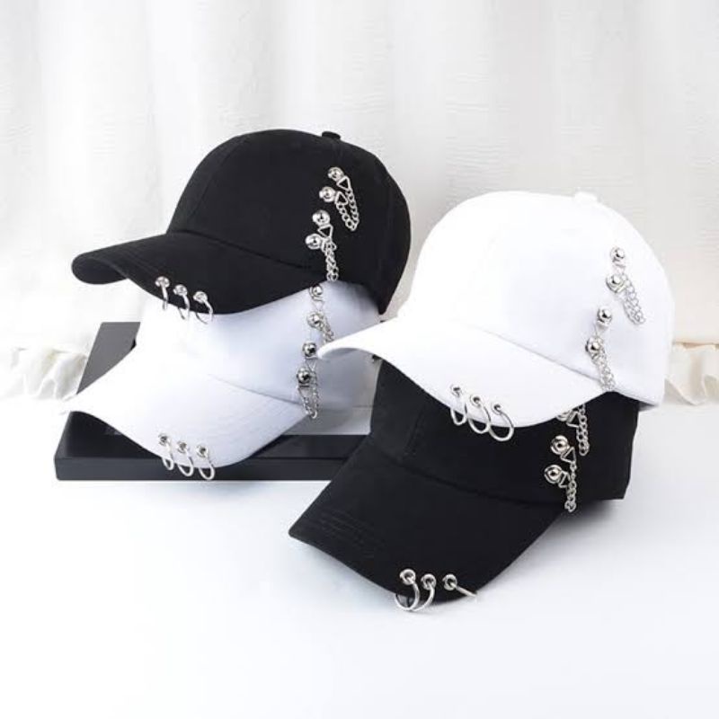 Topi Ring Anting Samping KPOP //Topi Ring Anting Kpop//Topi Ring Rantai//Topi Anting Terbaru