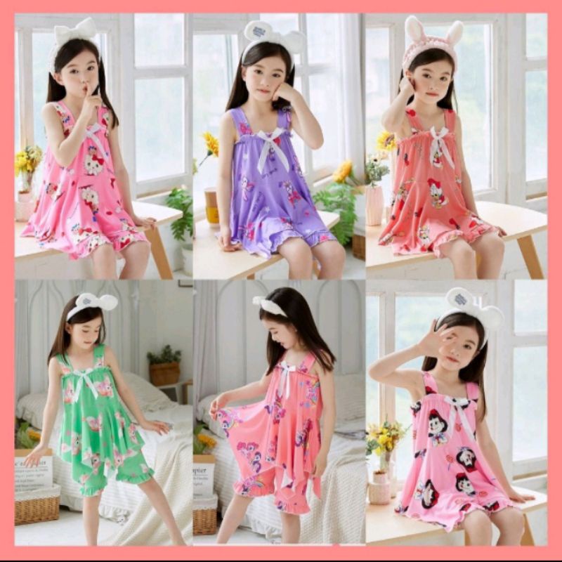 Baju Tidur Setelan Anak Perempuan Bahan Silk Import Premium Usia 5-10 Tahun