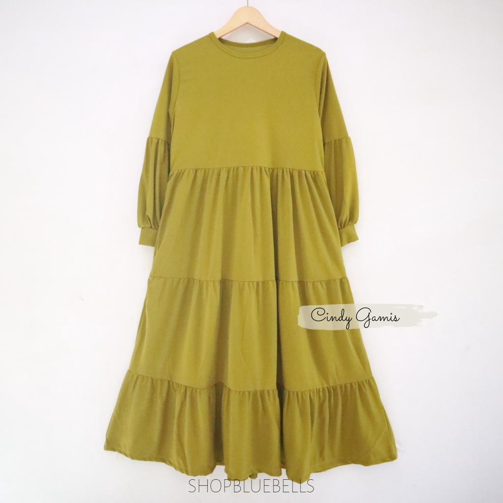 Lunara Maxy / Gamis Muslim Dropknit Susun Grosir Seragam Pengajian-Cindy  - Lime