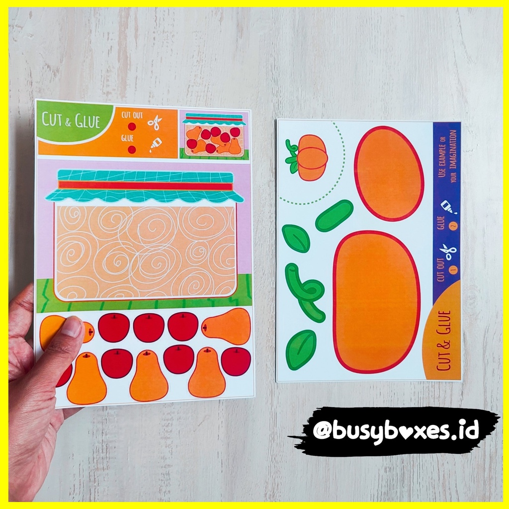 [busyboxes.id] Mainan Edukasi anak 3 tahun paket aktivitas anak usia 3 tahun menempel sticker cut and glue dan lembar mewarnai seri - apel anggur