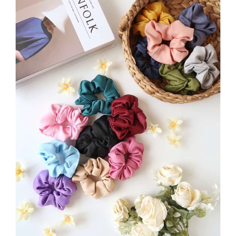 Scrunchie - Kunciran / Ikat Rambut Cepol Hijab[RANDOM MOTIF] / Ikat Rambut / Random Scrunchie Ponytail Elastis Warna-Warni Gaya Korea Wanita model kotak dan polos