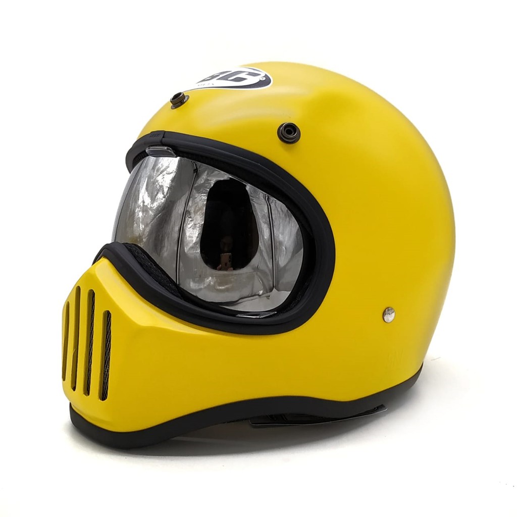 Helm Cakil HBC Polos Yellow Doff + Inner Visor ( Fullface / Retro / Klasik / Vespa )